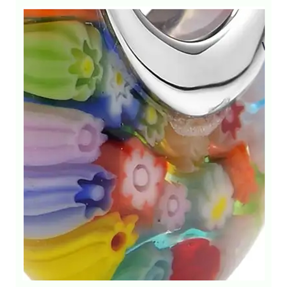 Multi Colored Murano Glass Earring Floral Flower Silver HANDMADE DESIGN HIGH END